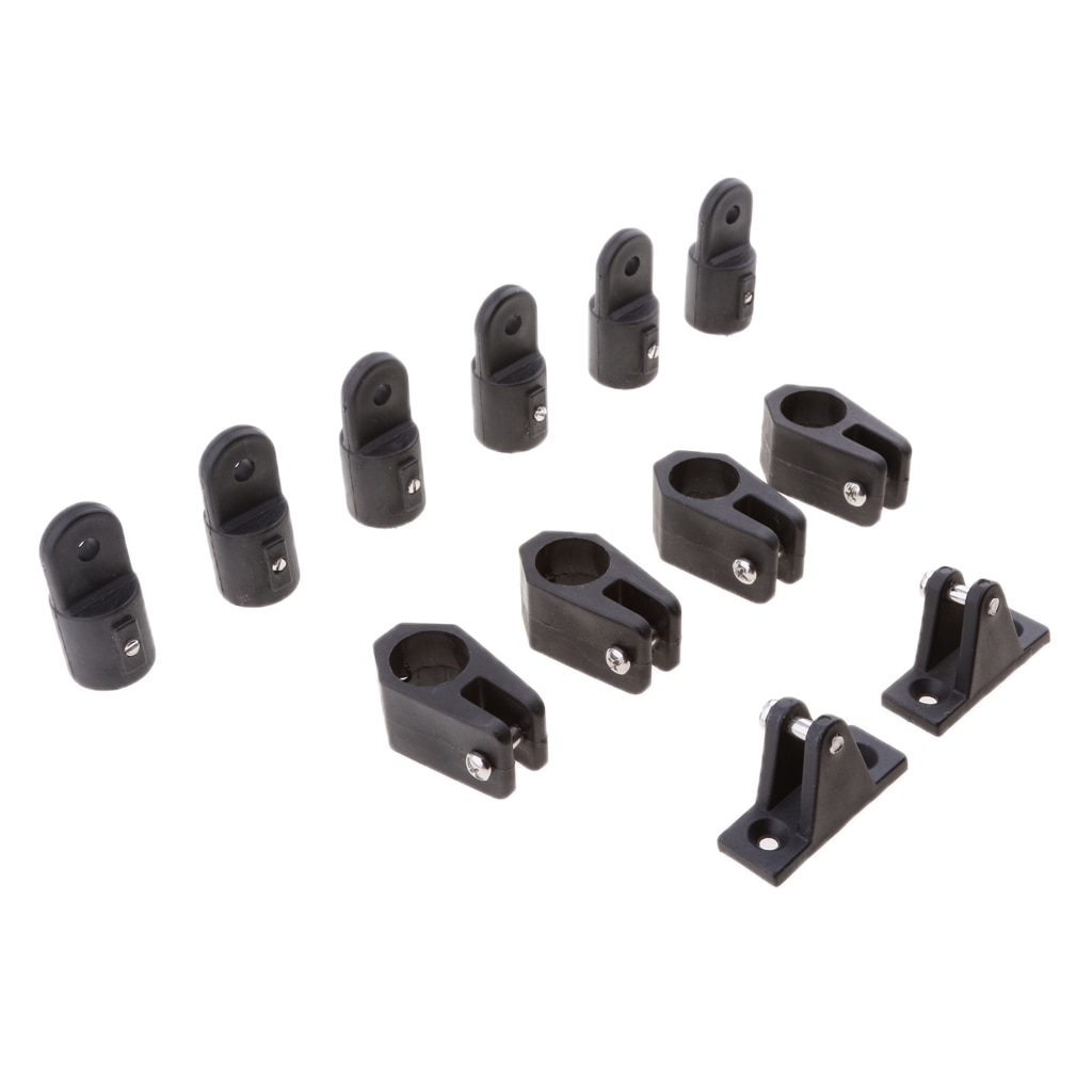 7/8 inch 3 Bow Bimini Top Fittings Hardware Set - Boat Jaw Slide, Cap Eye End, Deck Hinges - Black Nylon