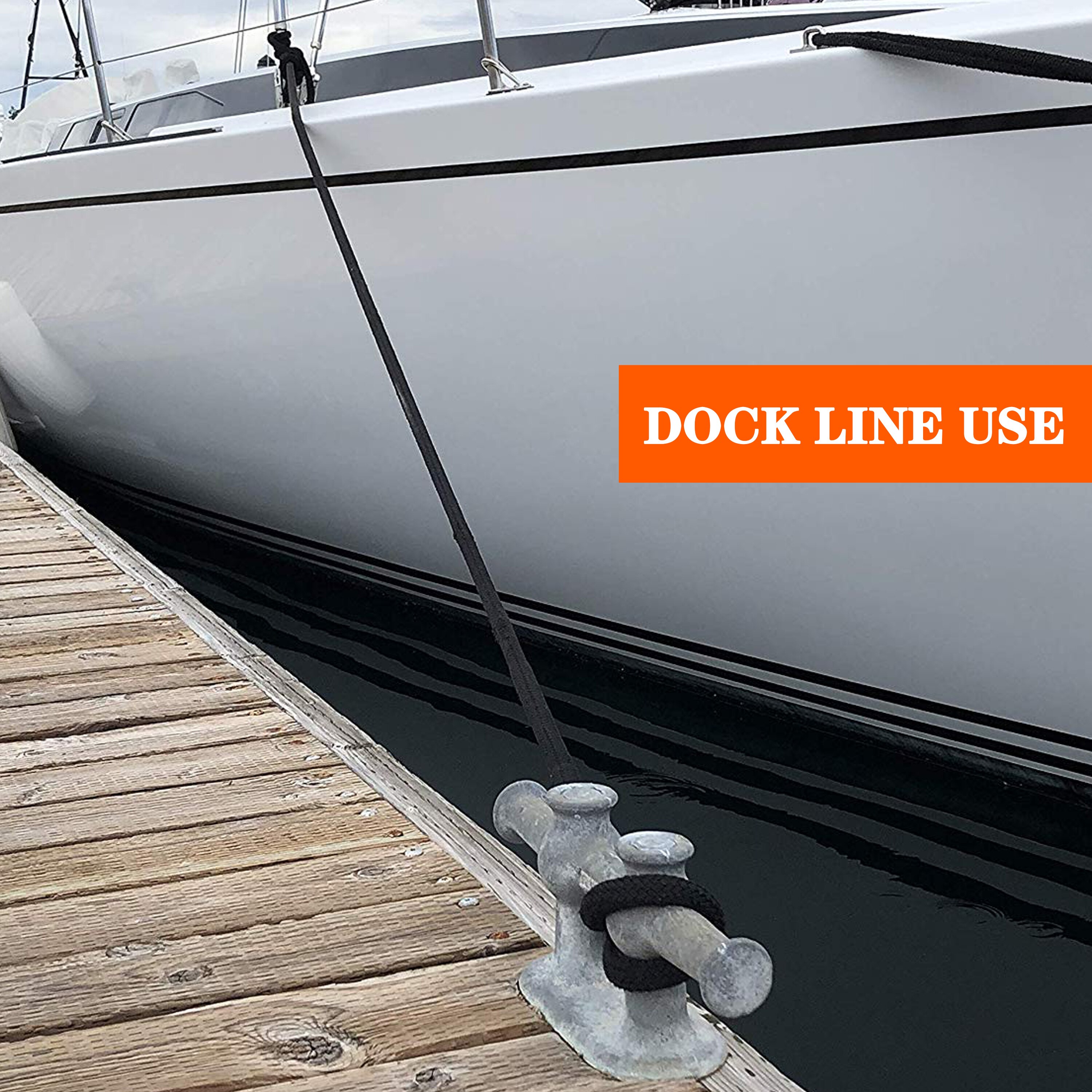 16.5FT-50FT Black DockLine Boat Dock Line Double Braided Nylon Mooring Line Anchor Rope Ultra Strong Motorboat Dock Rope #3