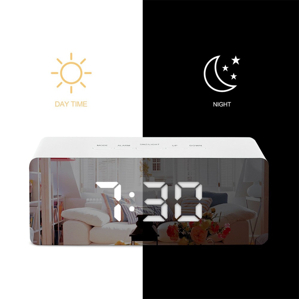Miroir LED réveil Table horloge lumineux numérique Snooze temps température réveil lumière rétro-éclairé bureau horloge chambre