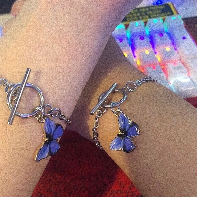 Brazalete con mariposa colgante separador con Perla azul para mujer y niña, PULSERAS CON ABALORIOS de estrellas, cadena para la muñeca, cadena ajustable con cierre de langosta