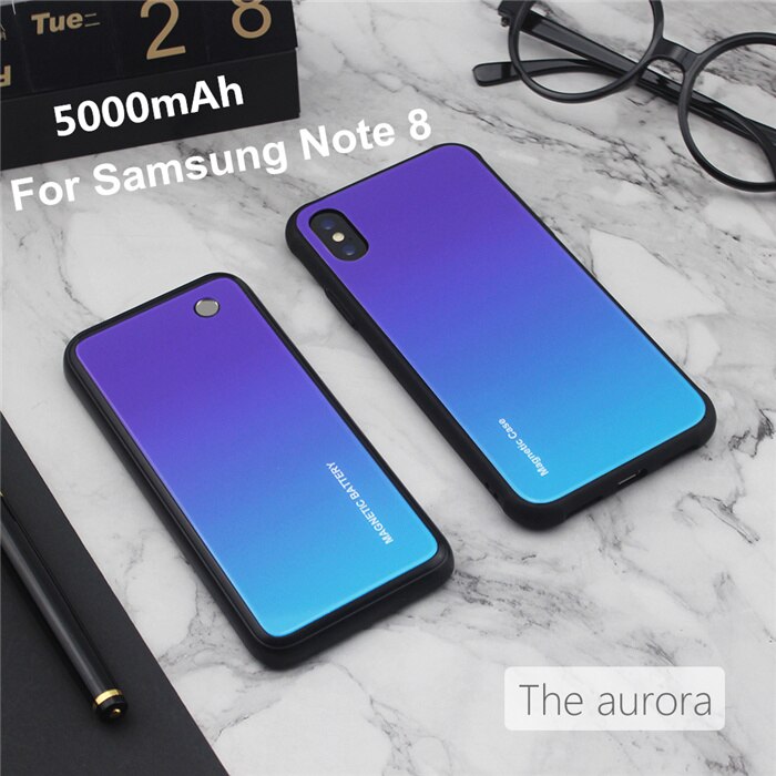 5000mAh Wireless Charging Magnetic Battery Case For Samsung Galaxy S9 Plus Note 8 Note 9 Power Bank Case Colorful Backup Battery: Purple for Note 8