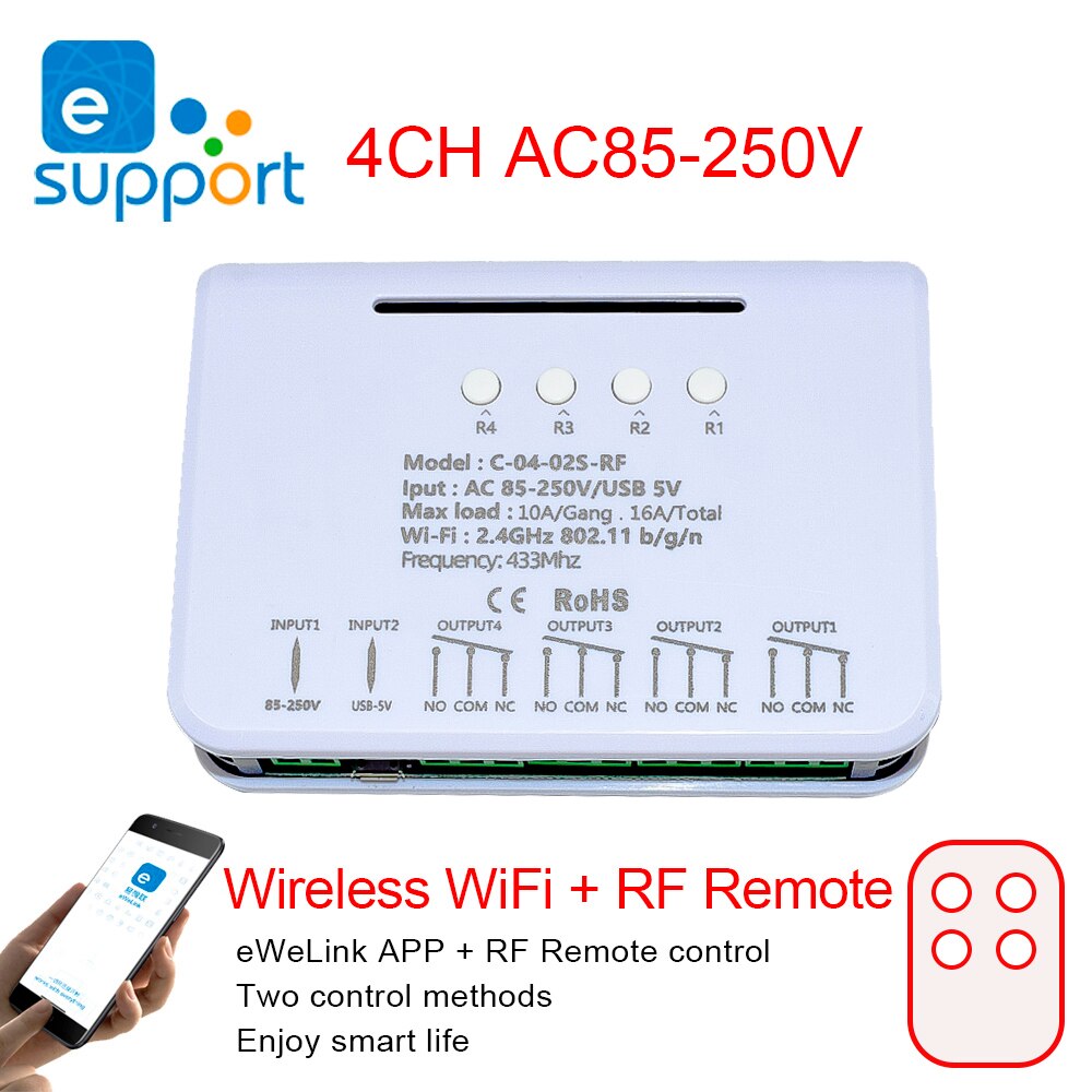 Wifi Smart Met Shell Switch Module Voor Verlichting/Huishoudapparatuur 4ch 10A Relais Ac/Dc 5/12/32V Ewelink Genieten Smart Leven: 85-250V RF