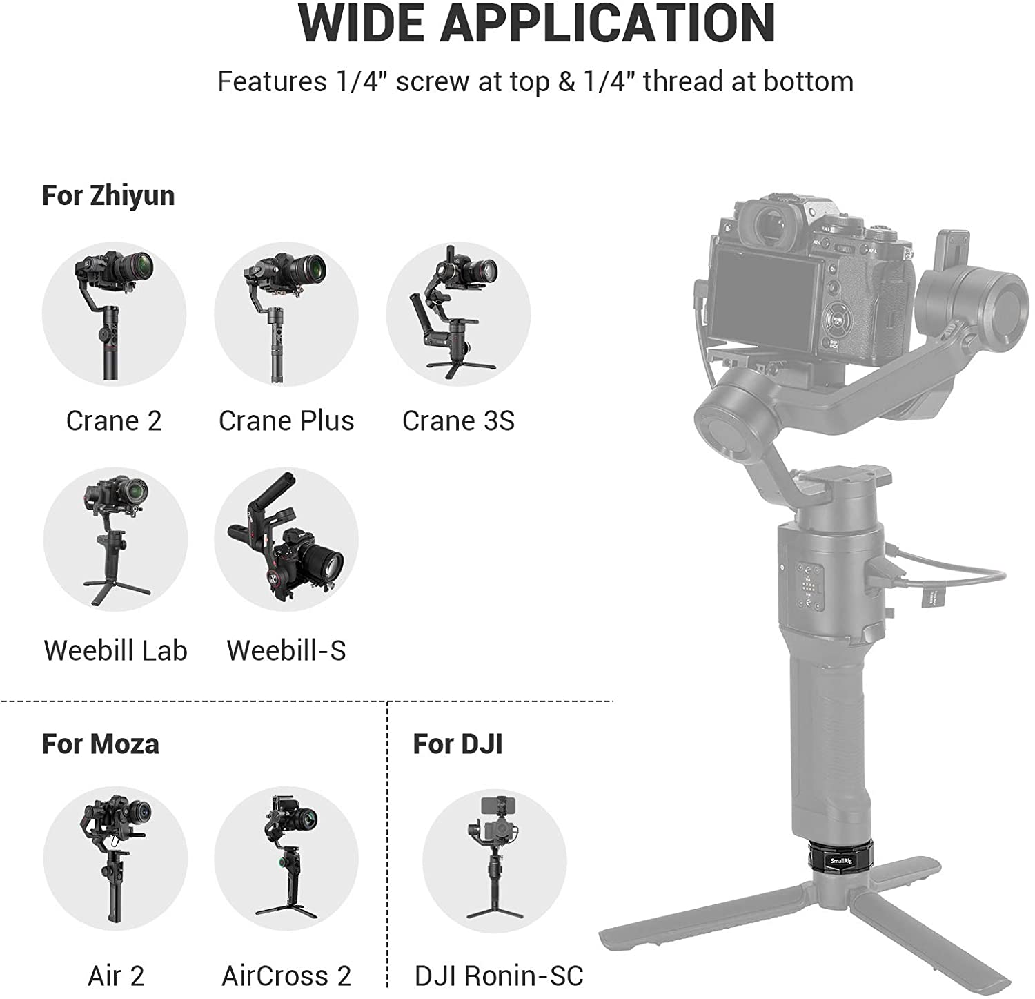 Smallrigユニバーサルクイックリリースアダプタにマウントミニ三脚/一脚用zhiyunクレーン/dji roin/mozaジンバルスタビライザ 2714