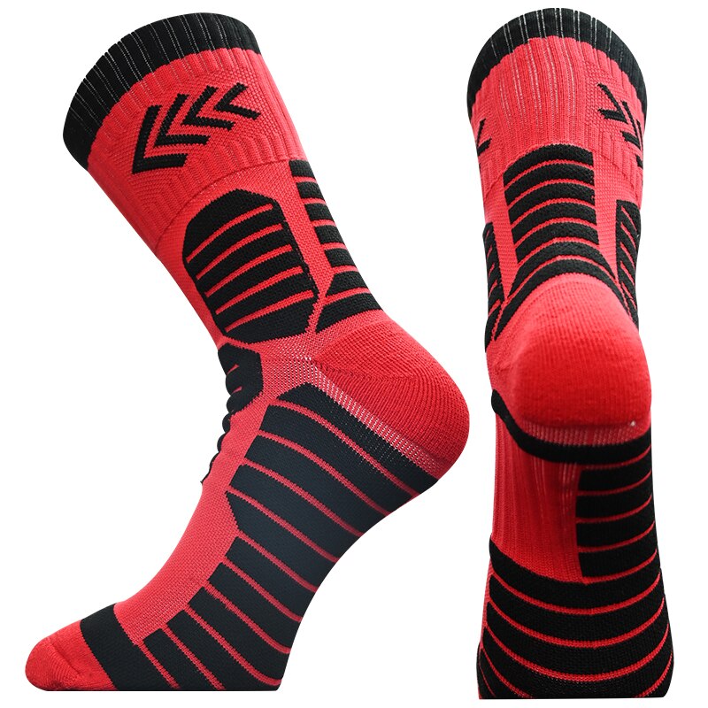 1 Pair Newest Compression Socks Thickened Towel Bottom Basketball Socks Middle calcetines Cycling Sports Socks: Red Black