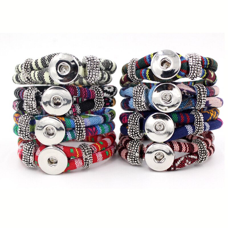 10pcs Snap Bracelet 8 Colors Ethnic Style Bihemian Bracelet&amp;Bangle For Women 18mm Snap Jewelry Pulsera Bijoux