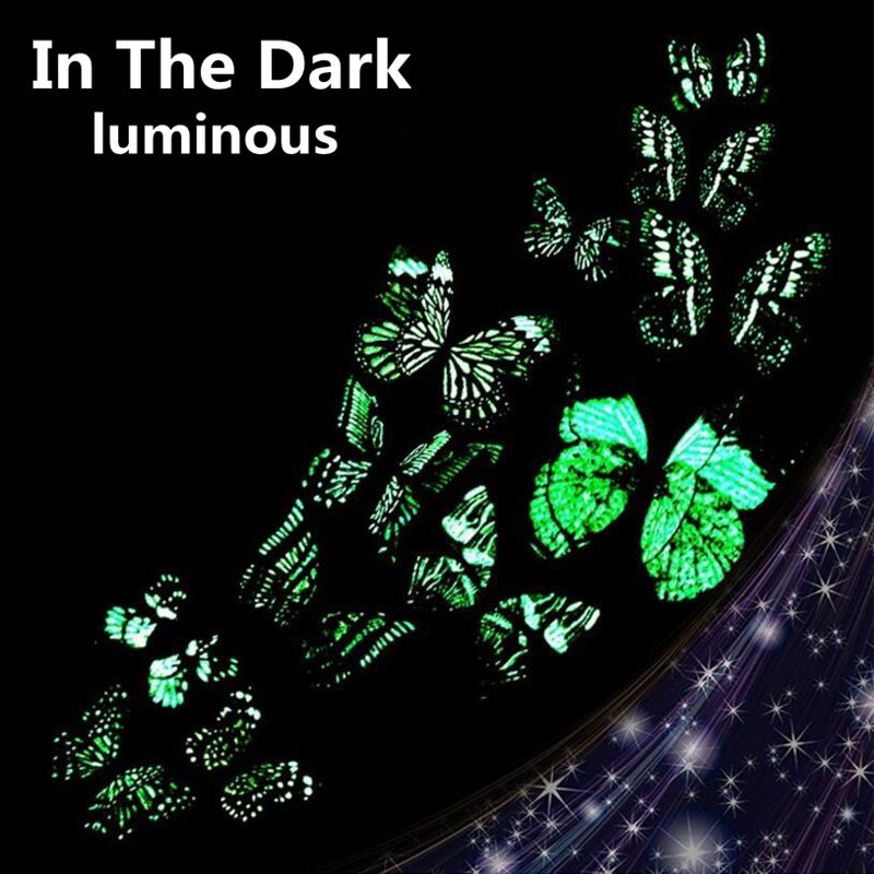 Stickers muraux 3D lumineux en PVC | 12 pièces, autocollant Mural, bricolage, papillon lumineux, lumineux, dans la nuit, pour décoration de la maison, salon, chambre d'enfants