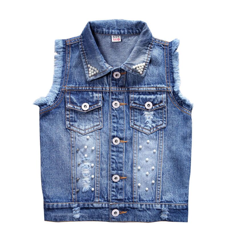 Ropa Infantil para niñas, chaleco vaquero coreano con abalorios, chaleco de tela vaquera, Vaqueros chaquetas abrigos para niños y niñas, chalecos de 3 a 11 años,: 7 años
