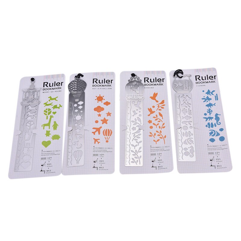1pc Cartoon bird fish metal bookmark with ruler