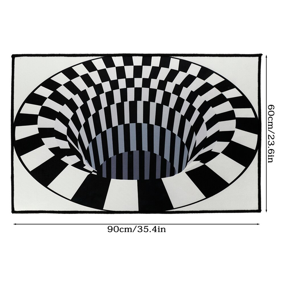 Boligindretning soveværelse tæpper sort hvidt gitter trykt 3d illusion vortex bundløs hul gulvtæppe skridsikker hallwaymat: L