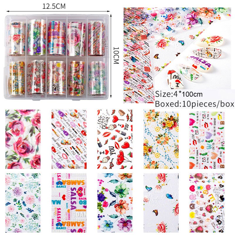 Snakeskin Marble Sticker Set Gold and silver Nail Foils Transfer Wraps Nail Art Decoration Star transfer paper 10Rolls/Bottle: 1-01