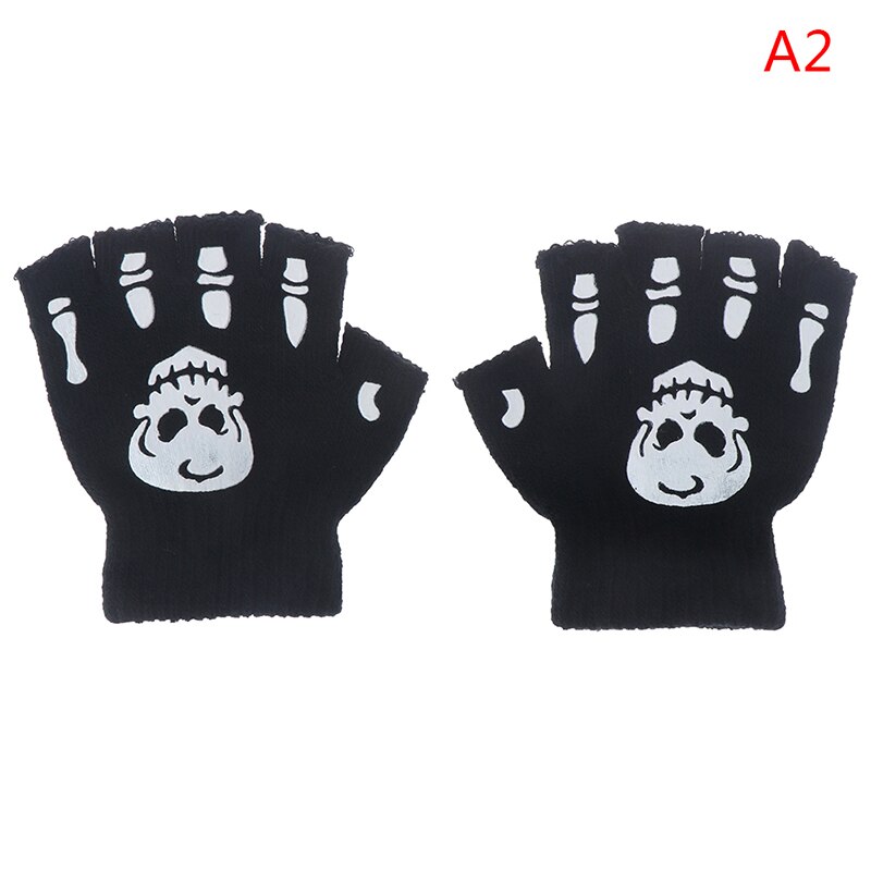 Drenge cool fluorescerende skelet handsker børn vanter kraniet handsker cool vinter sort strikning lysende handsker: Lhbb 088-a2