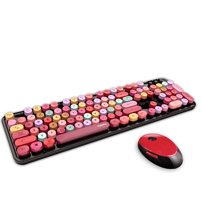 Gemengde kleuren toetsenbord en muis set 2.4 ghz draadloos toetsenbord muis kit voor vrouwen meisjes usb computer muis vrouwen roze toetsenbord: Gemengde kleur rood