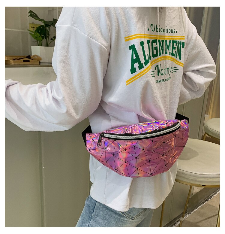 ZFF & WGM Holographische fanny Pack Für Frauen Damen Hologramm Taille Tasche Schwarz Geometrische Taille Pack Leder Brust Tasche Hüfte beutel