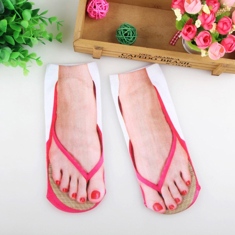 Calcetines con estampado 3D para chanclas, calcetines divertidos para pies, zapatillas, Camping, senderismo, correr, cómodos: Rojo