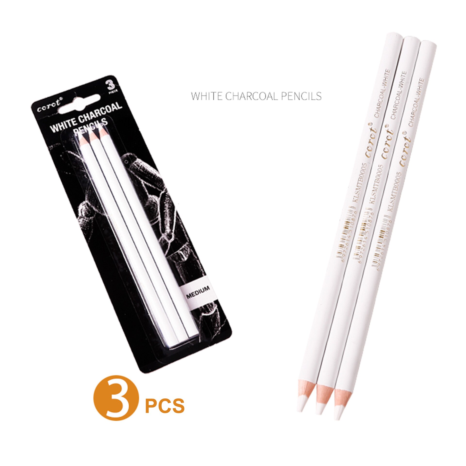 3Pcs White Sketch Charcoal Pencil Standard Pencil Drawing Pencils Set for Painter Painting Art Supplies
