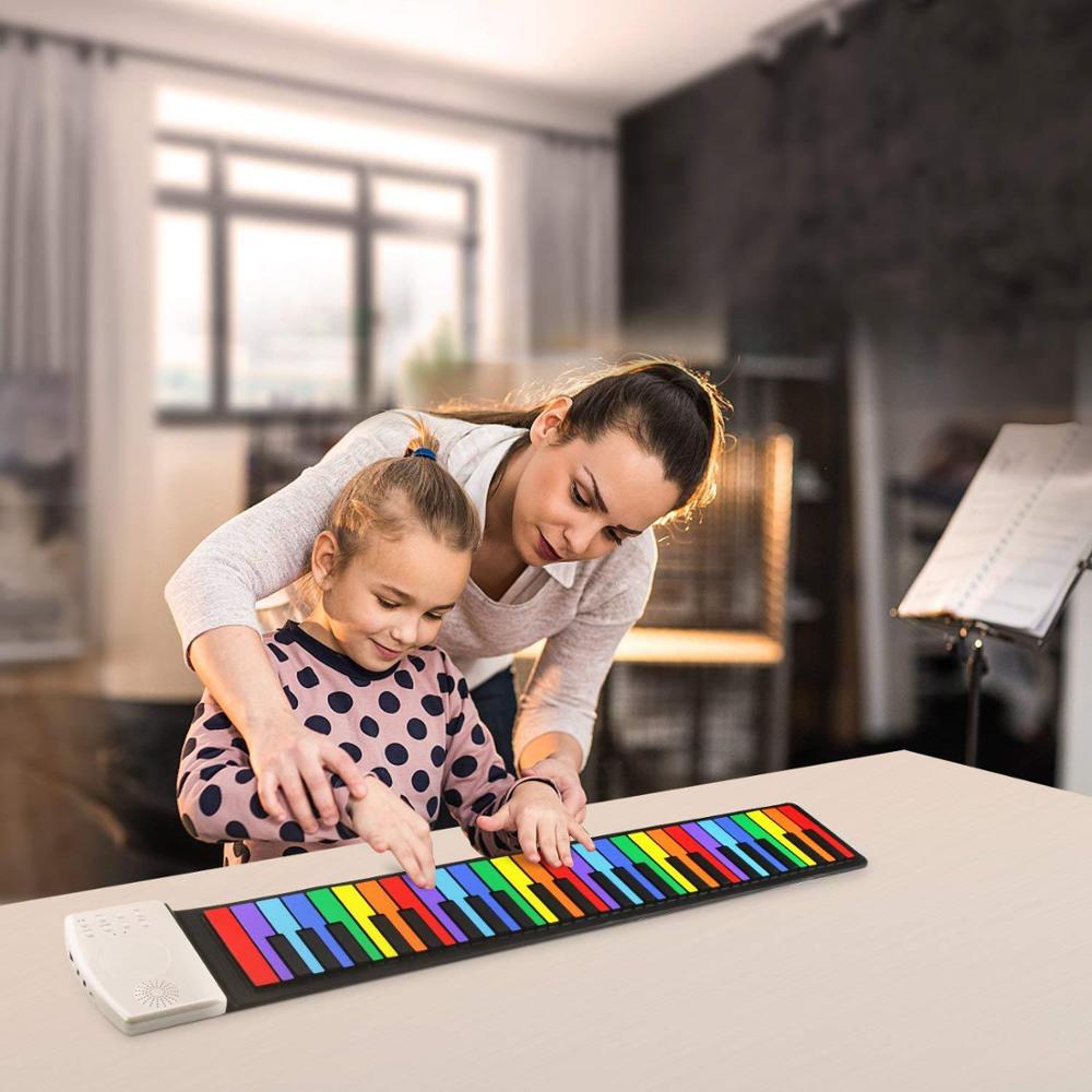 Portable 49 Keys Roll-Up Piano USB MIDI Keyboard MIDI Conctroller Hand Electronic Piano Rainbow color