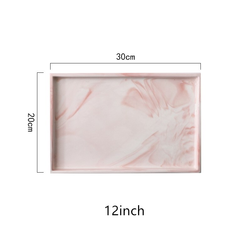 Luksus marmorplade lyserød blæk keramisk hjem dekorativ porcelæn leverer opbevaringsbakke dessert kagepande: Rektangel 12 tommer