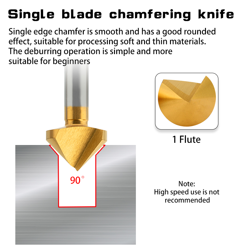 HSS With Cobalt Chamfering Knife Titanium-plated 90 Degrees Single-edged Three-flute Countersink Hole Deburring Trimmer Chamfer