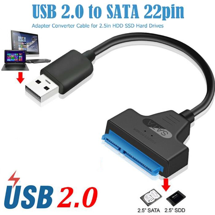 USB 2.0 To SATA 22 Pin Laptop Hard Disk Drive SSD Adapter Converter Cable