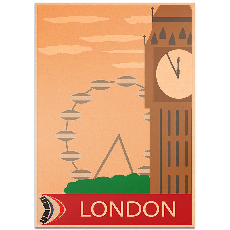 London city rejseplakat håndmalet turistattraktioner vintage kraftpapir pub cafe soveværelse boligindretning wallsticker 42 x 30cm: Tcity 144