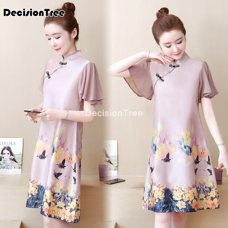 Vestido chino cheongsam qipao, vestido tradicional chino clásico para mujer, vestido de manga corta novedad