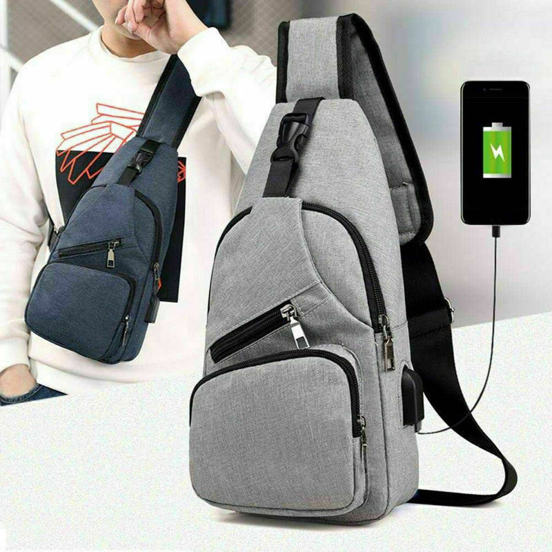 Men Chest Pack Messenger Sling Sport Travel Crossbody Shoulder Bag USB Charging Waist Packs