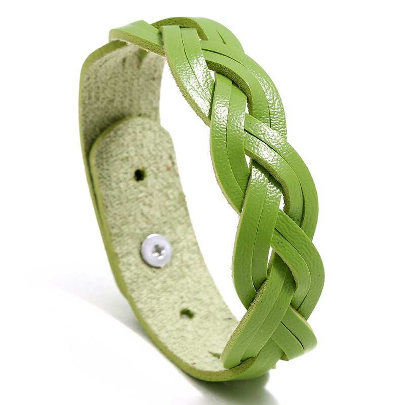HXMENG-pulsera de cuero trenzado para niñas, brazalete de estilo coreano, versátil, sencillo: Green