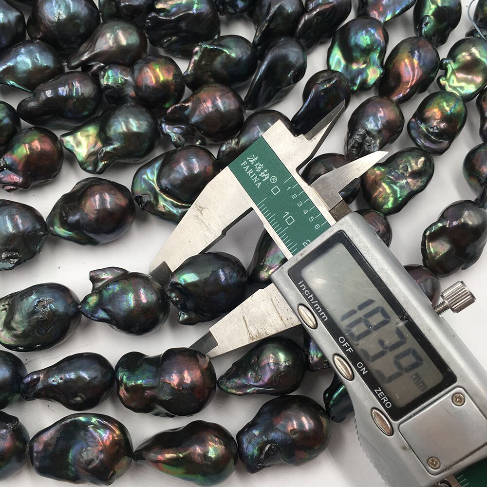Perle d'eau douce ample 16 pouces, avec brin de forme baroque, grande perle de 13-17mm x 20-30mm, 100% Noir mourant, couleur noire