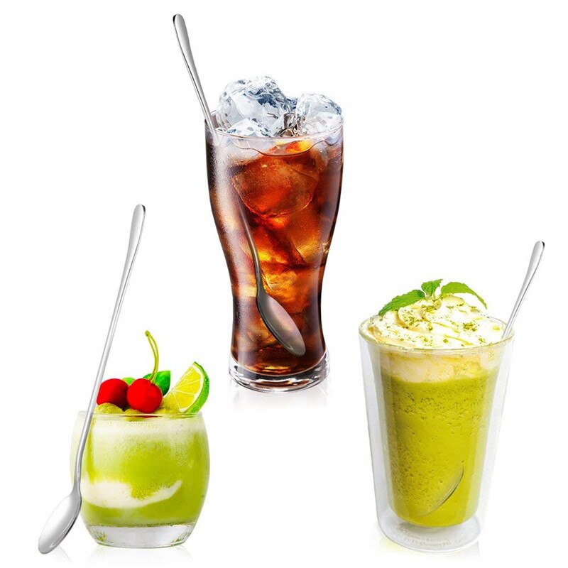 Cuchara de té helada de mango largo de 9 pulgadas, cuchara de café, cuchara de helado, cucharas agitadoras de cóctel de acero inoxidable