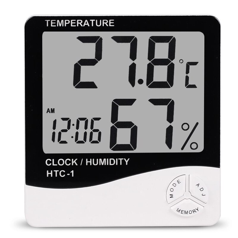 Lcd Elektronische Temperatuur Indoor Kamer Vochtigheid Meter Digitale Thermometer Hygrometer Weerstation Wekker HTC-1