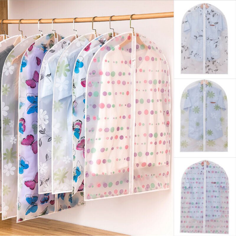 Transparent Large Hanging Suit Printed Dress Coat Garment Dust Proof Storage Zip Travel Carrier Bag Clothes Cover Hanger Protect
