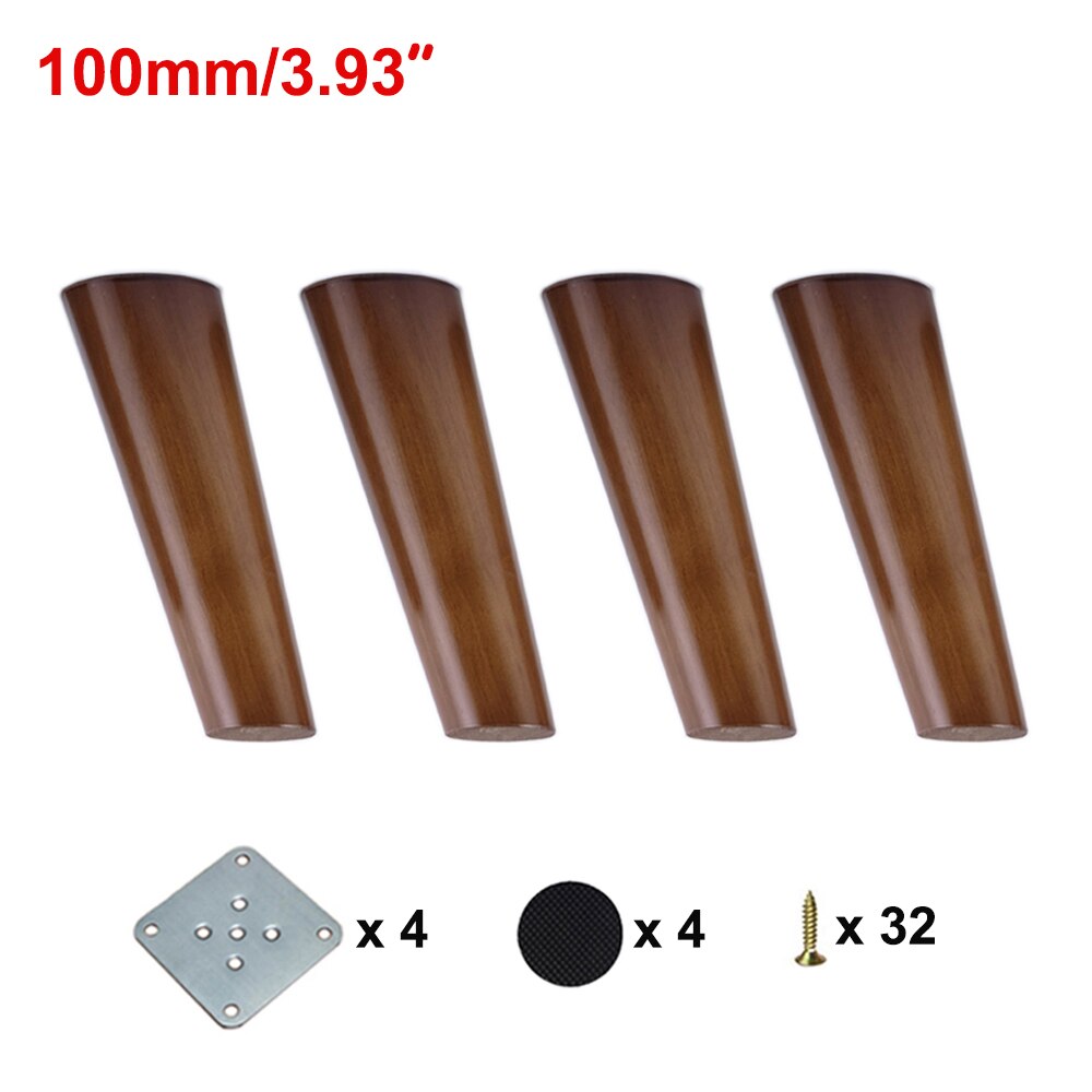 1/4PCS Solid Wood Furniture Legs Walnut Color Straight Oblique With Metal Footings Sofa Replacement Legs For Cabinet Couch Table: 4PCS 10CM Oblique