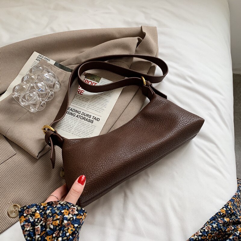 Tekstura torba damska lato 2021 nowa moda koreańnarty styl jedno ramię torba strąk pachami prosty jednolity kolor torba: brązowy 1