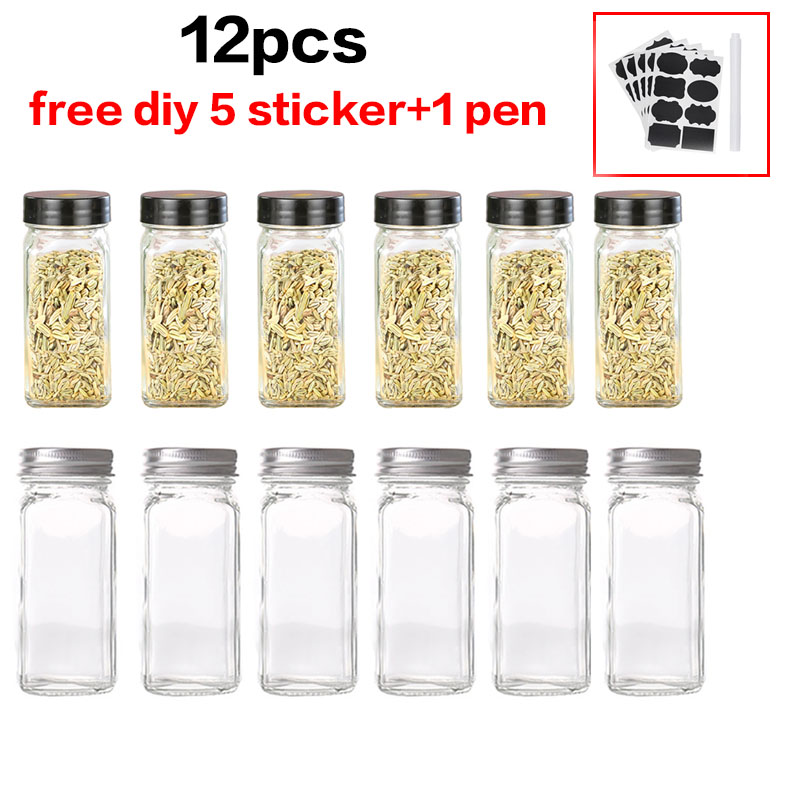 Kitchen Four Square Glass Jar Lid Seasoning Box Barbecue Seasoning Jar Seasoning Jar Pepper Bottle Chicken Essence Seasoning Jar