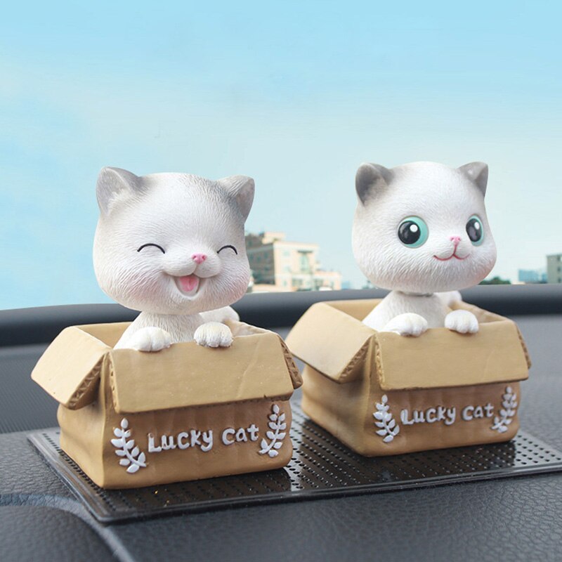 Car Dashboard Decor Toys Shaking Head Cute Kitten Wobble Bobblehead Dog Nodding Cat Car Ornaments Home Decor Accessory