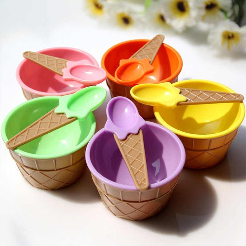 1Set Kids Ice Cream Bowl Spoon Set Durable Children Lovely Dessert Bowl DIY Ice Cream Tools For Kitchen