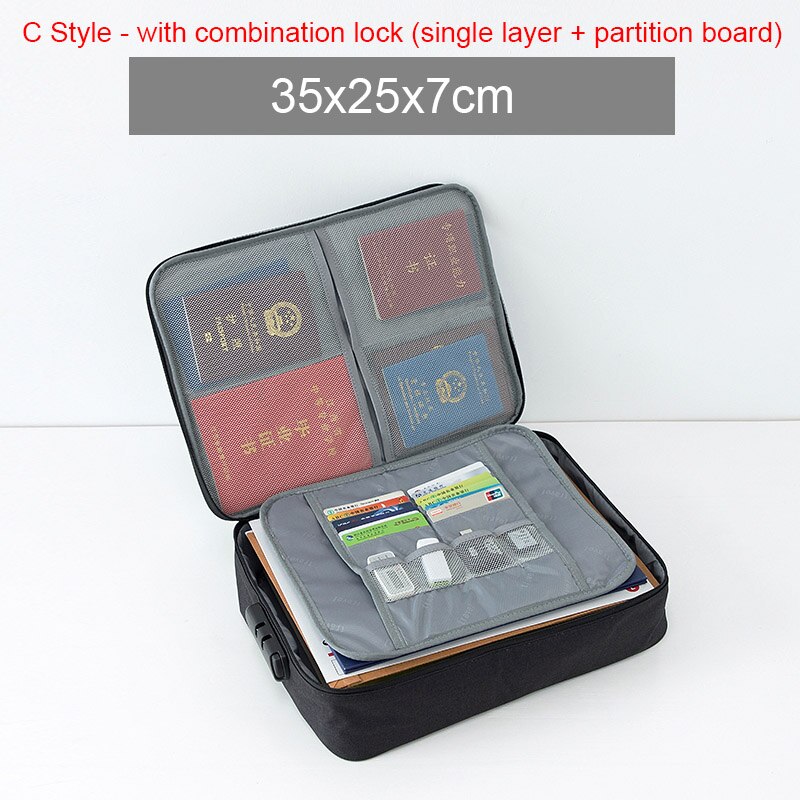 Bolsa de tickets para documentos de viaje, organizador de archivos de gran capacidad para certificados, uso doméstico para viajes, para almacenar artículos importantes, caja de almacenamiento: C black