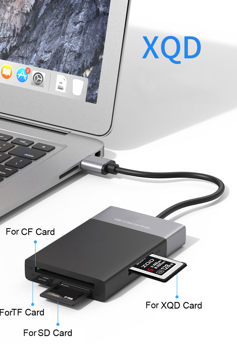 6 in 1 multi minneskortläsare usb 3.0 2 port hub adapter för xqd cf compact flash tf micro sd kort och u flash disk enhet läs