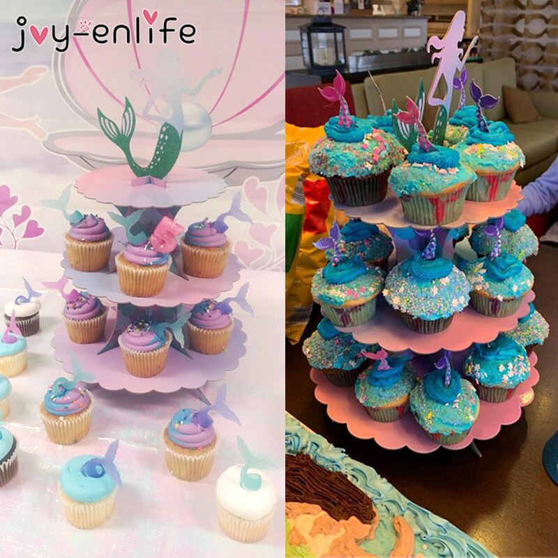Verjaardagsfeestje Decoratie Mermaid 3-Tier Papier Taart Staan Onder De Zee Mermaid Party Cupcake Stand Houder Baby Shower levert