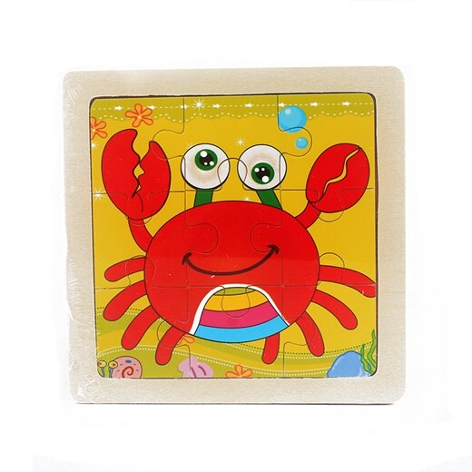 Kids Toy Wood Puzzle Small Size 11*11cm Wooden 3D Puzzle Jigsaw for Children Baby Cartoon Animal/Traffic Puzzles Educational Toy: crab