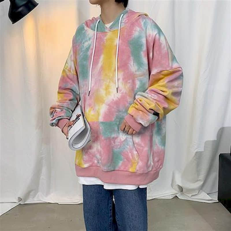 Par bære hættetrøjer niche sense efterår koreansk tie-dye sweatshirt herre trendy ins forår og efterår tynd jakke: Lyserød / M