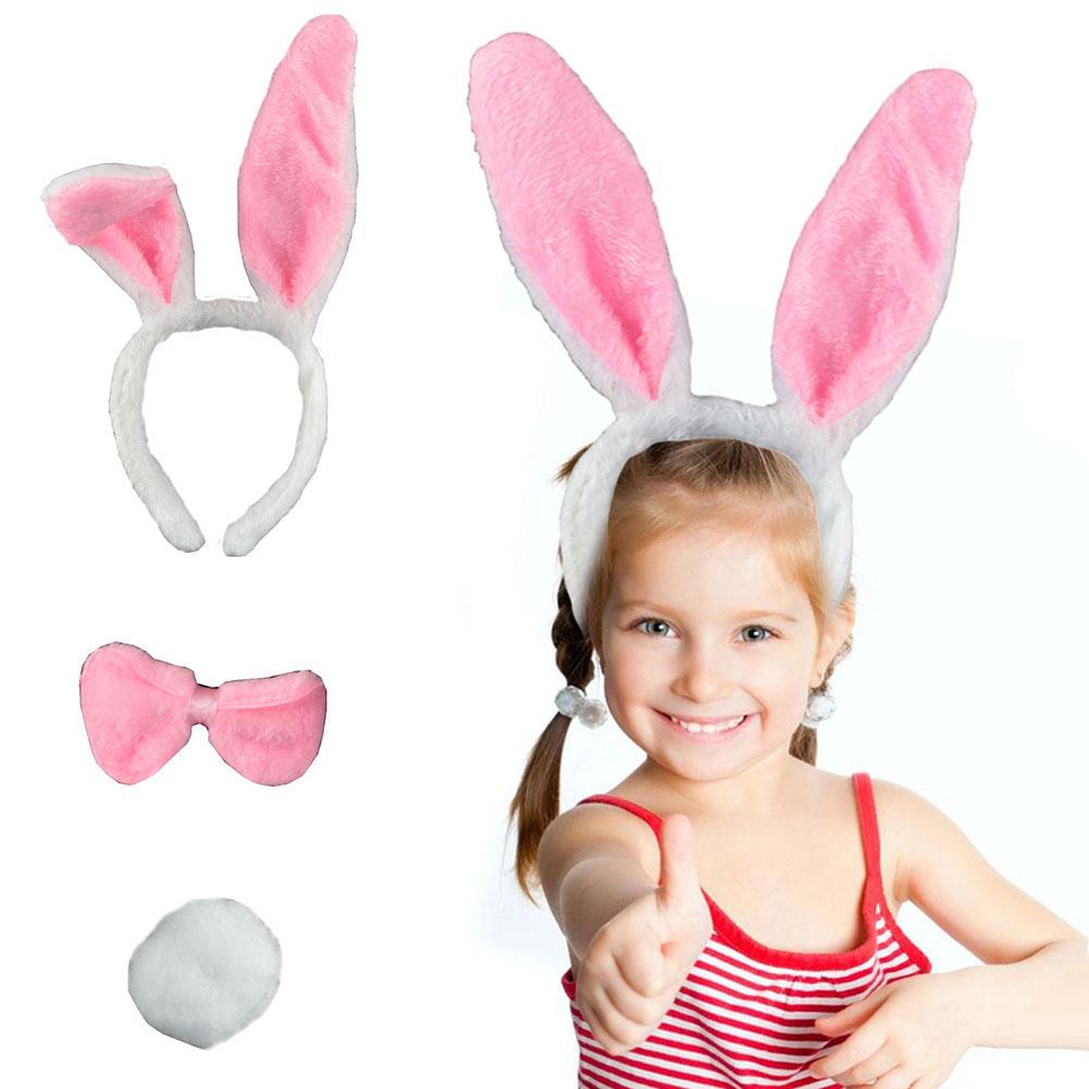 Barn voksen kanin øre pannebånd sett svart rosa fancy dress kostyme hønefest stor kanin øre hårbånd hodeplagg hale