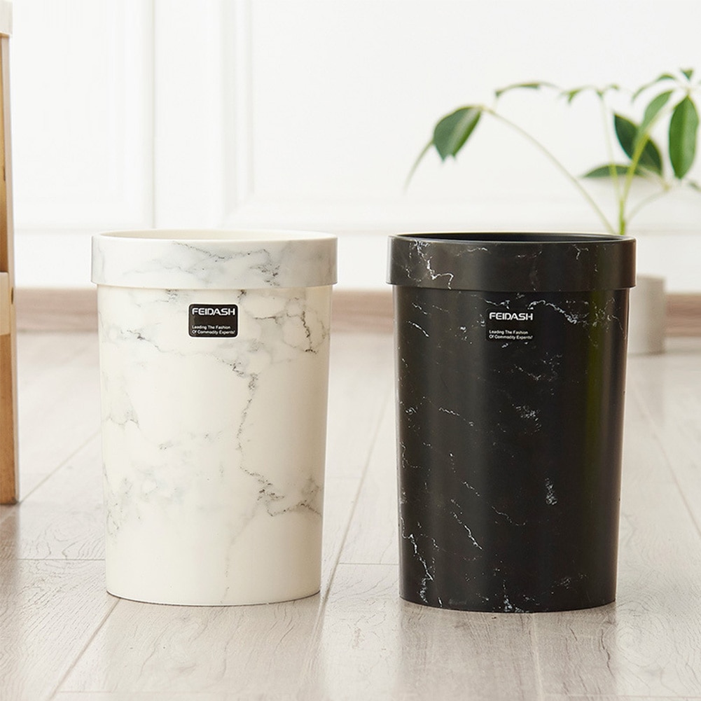 Poubelle à motif de marbre | Poubelle en plastique, bureau, salle de bains, cuisine, poubelle de salon, chambre à coucher, poubelle sans couvercle, Style européen