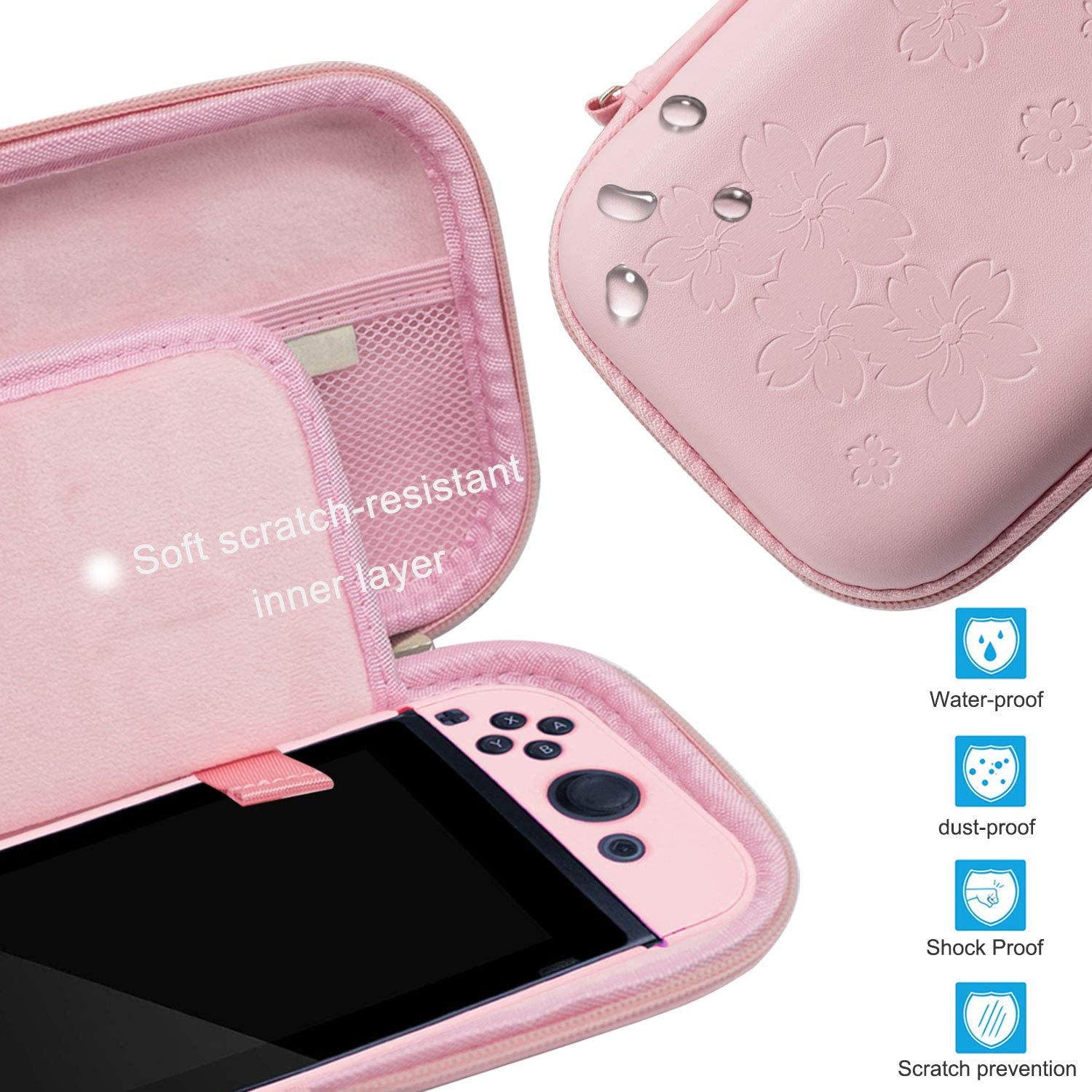 10 em 1 pacote de viagem rosa caso saco portátil para nintendo switch com capa protetora dura protetor de tela de vidro ultra-fino