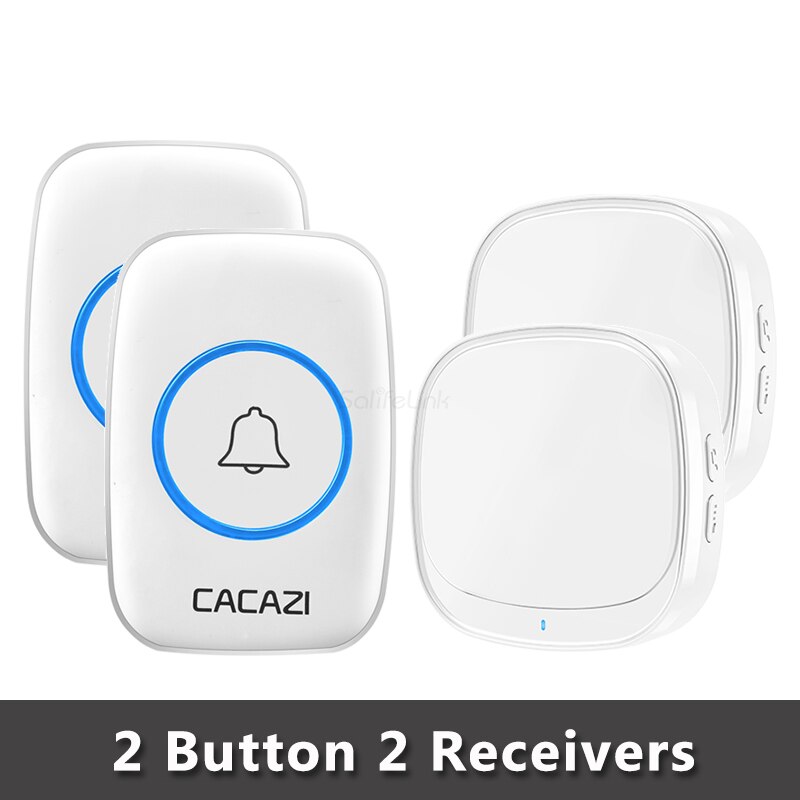 Cacazi Usb Draadloze Deurbel 60 Chimes 5 Level 150M Bereik Deur Bellen Bell Waterdicht Batterij Knop Usb Plug led Ontvanger: W 2Button 2Receiver