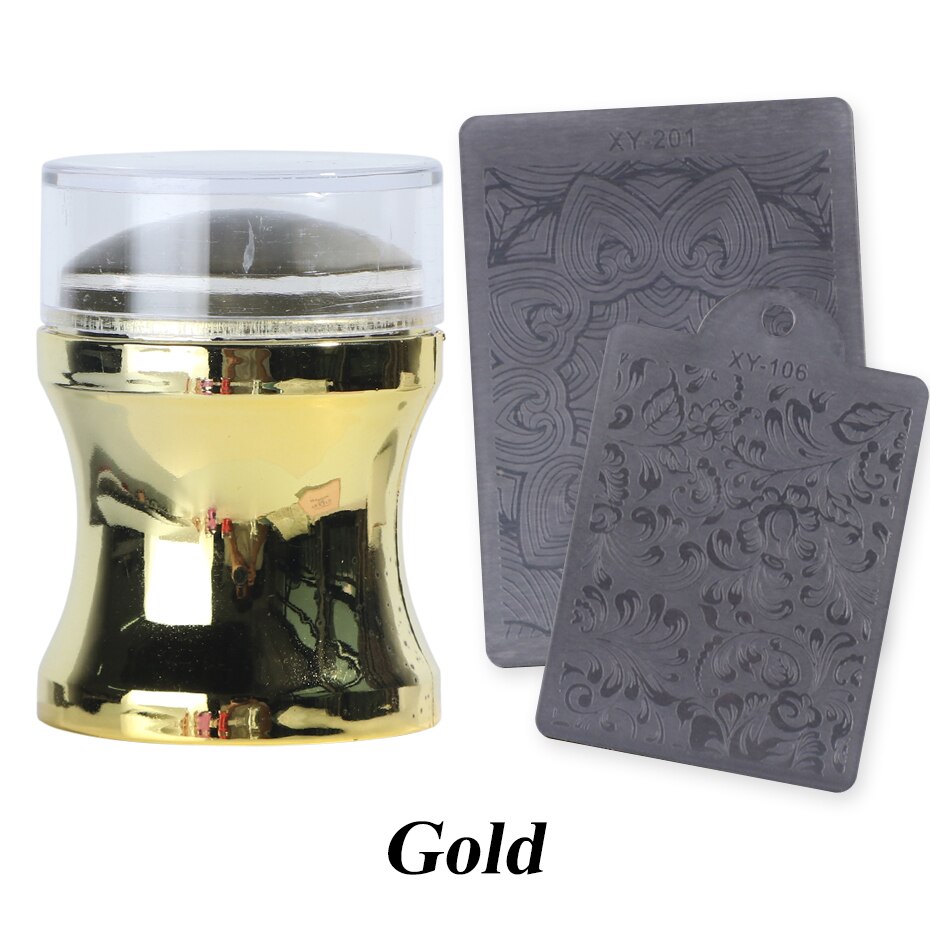 3 stücke Dual-beendet Nagel Stempel einstellen Silikon Stempel Schaber Blume aufbringen Kunst Nagellack Vorlagen Transfer Werkzeuge JI1836-1: 1033 Gold