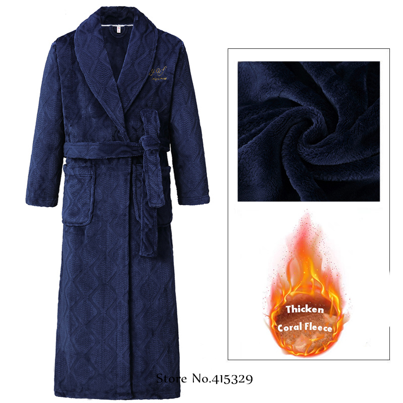 Bata tipo kimono de talla grande 3Xl 4Xl, ropa de casa de invierno para hombre, albornoz de lana Coral, batas de ducha, ropa de dormir gruesa y holgada