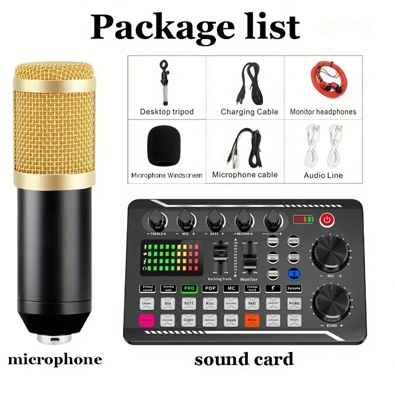 DJ Equipment Microphone Sound Card Console Studio Sound Card Kit Cable Phone Mixing Computer Live Voice Mixer F998 Sound Card: Default Title