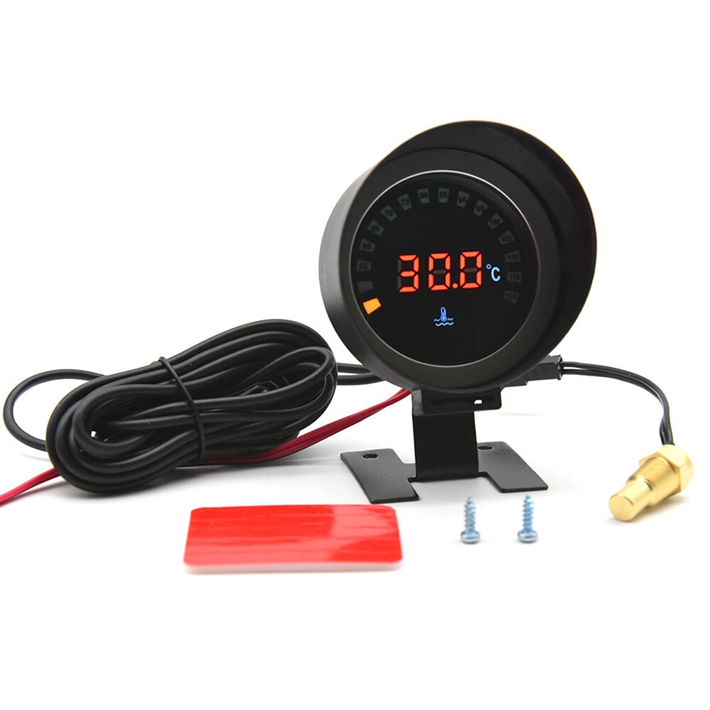 Universal 52mm Car LED Digital Water Temperature Gauge Instrument 10MM Water Temperature Sensor with Radiator Hose Adapter: Gauge