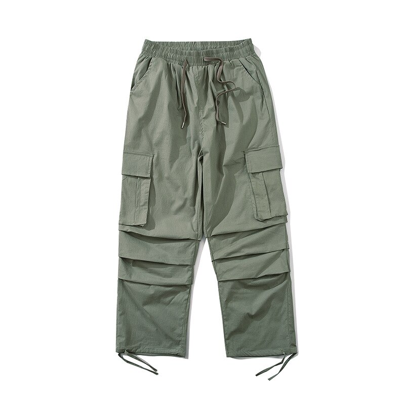 Ropa de trabajo para hombre de estilo Hip-hop plisada unclodonjm, pantalones informales Retro con múltiples bolsillos, pantalones con cintas al tobillo y cordones, CG-2002 para hombre: M / Verde militar